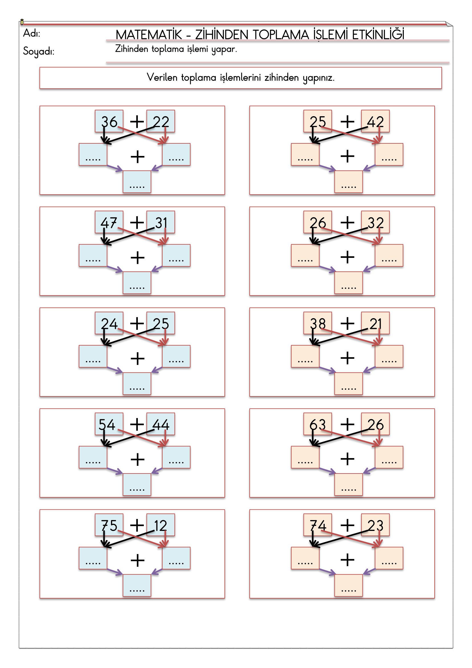 2.Sınıf - Matematik - Zihinden Toplama İşlemi Etkinliği