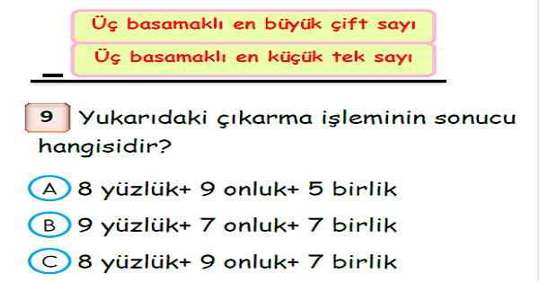 3.Sınıf Matematik Çıkarma İşlemi Yaprak Test-3