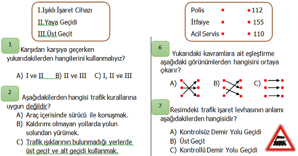 3.Sınıf Hayat Bilgisi Güvenli Hayat Ünite Değerlendirmesi