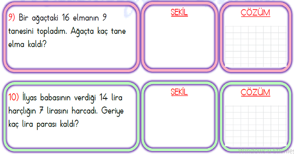 1.Sınıf Matematik Çıkarma İşlemi Problemler-3