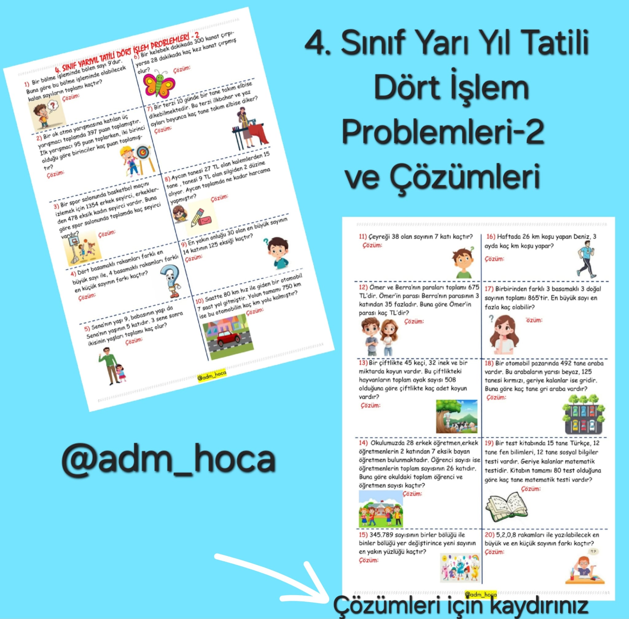 4. Sınıf - Matematik  - Yarı Yıl Tatili Dört İşlem Problemleri - 2