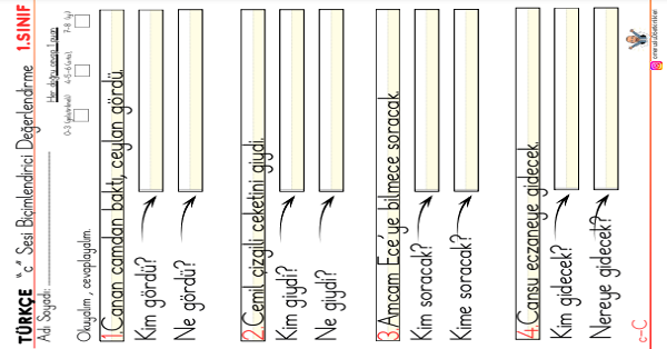 1. Sınıf İlk Okuma Yazma C Sesi 5N 1K Etkinliği