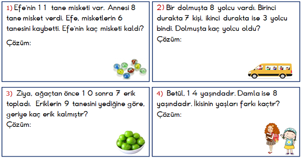 1.Sınıf Matematik Toplama ve Çıkarma İşlemi ile İlgili Problemler 2