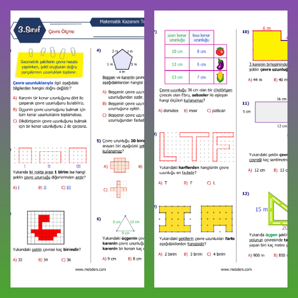 3. Sınıf Matematik Çevre Ölçme Kazanım Testi