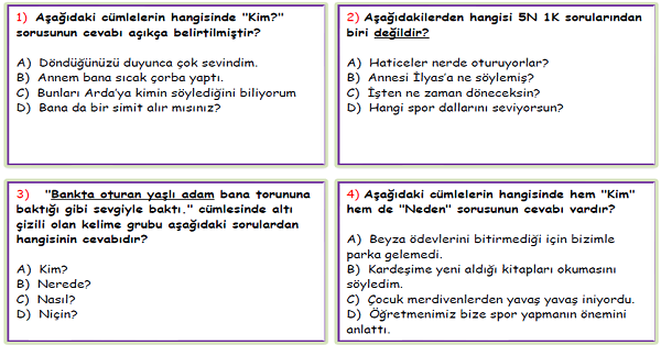 4.Sınıf Türkçe 5N-1K Test 3