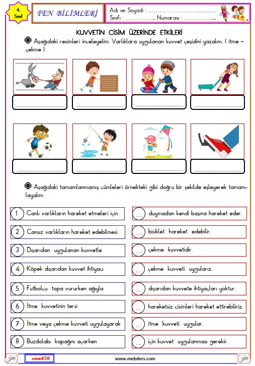 4. Sınıf Fen Bilimleri Kuvvetin Cisim Üzerindeki Etkileri Etkinliği 1