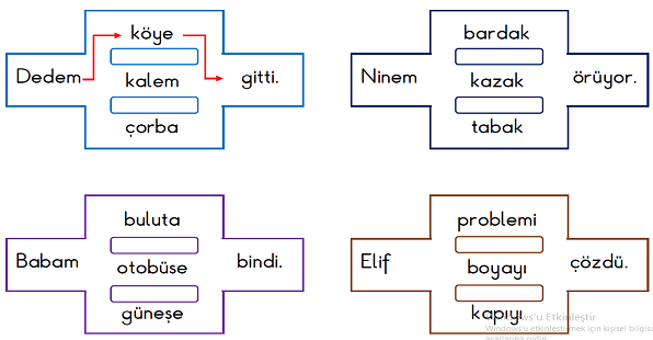 1.Sınıf Türkçe Sözcük ve Cümle Çalışması Etkinliği