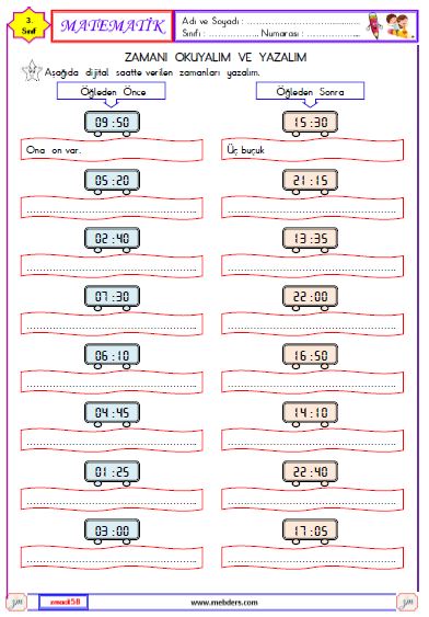 3. Sınıf Matematik Zamanı Okuyalım ve Yazalım Etkinliği 6