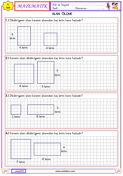 4. Sınıf Matematik Alan Ölçme Etkinliği 17