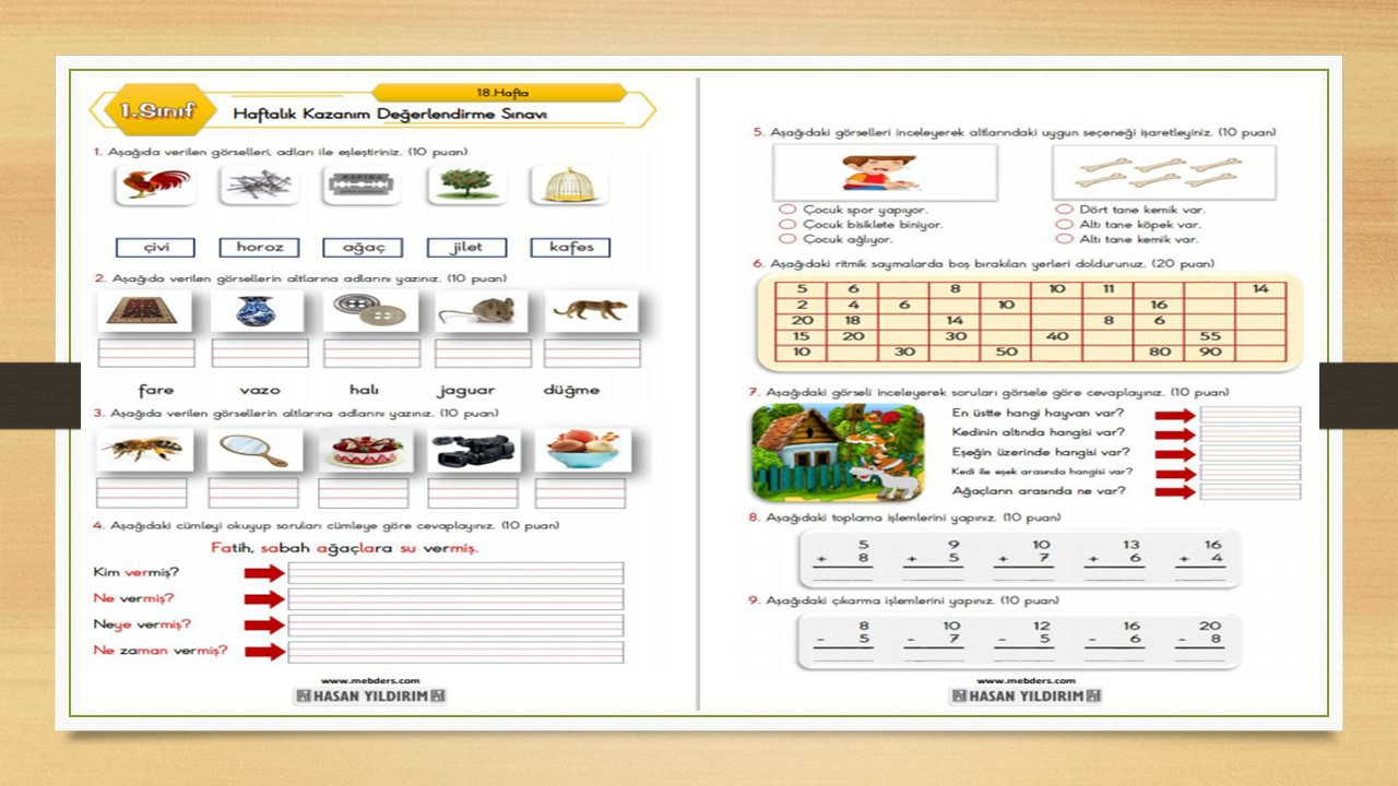 1.Sınıf Haftalık Değerlendirme Testi-18.Hafta(15-19 Şubat)