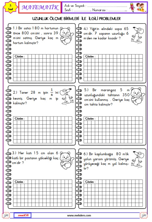 3. Sınıf Matematik Uzunluk Ölçme Birimleri İle İlgili Problemler Etkinliği 12