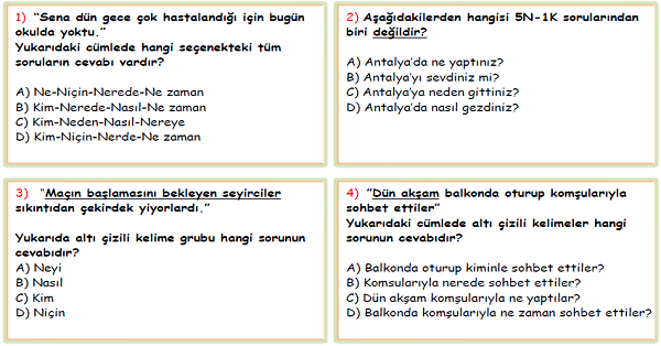 4.Sınıf Türkçe 5N-1K Test 1