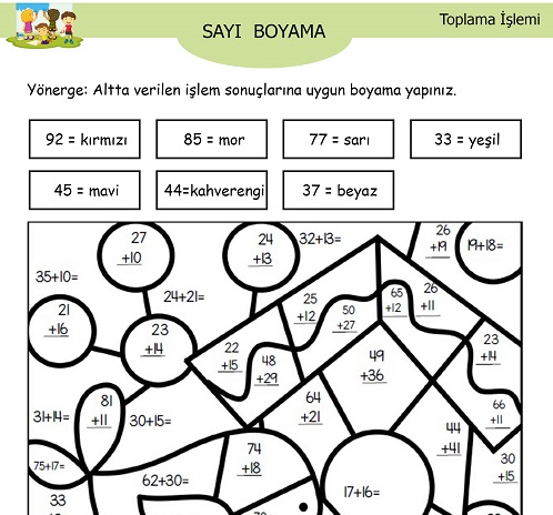 Toplama İşlemli Sayı Boyama Etkinliği 6