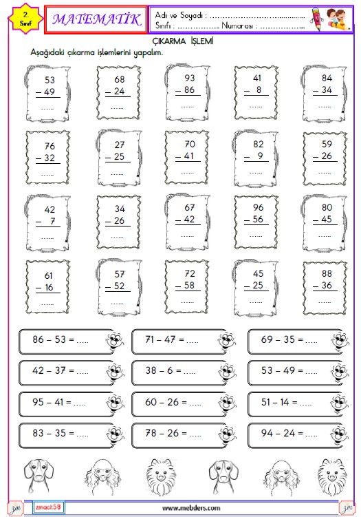 2. Sınıf Matematik Onluk Bozmadan ve Onluk Bozarak Çıkarma İşlemi Etkinliği 2