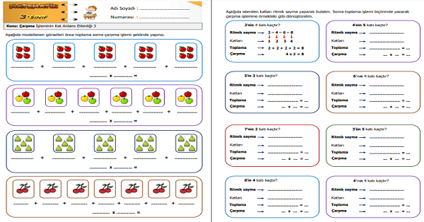 3.Sınıf Matematik Çarpma İşleminin Kat Anlamı Etkinliği 3 (4 Sayfa)