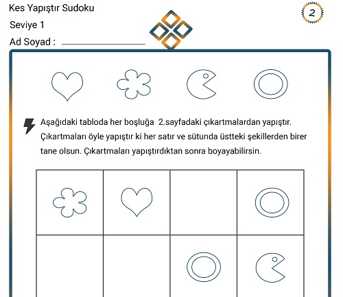 Kes Yapıştır Sudoku Etkinliği 2 (Seviye 1)