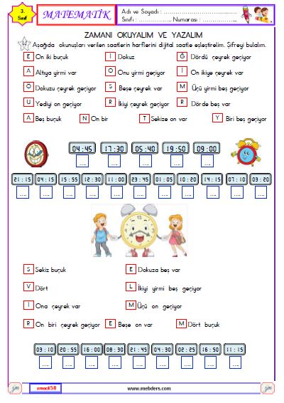 3. Sınıf Matematik Zamanı Okuyalım ve Yazalım Etkinliği