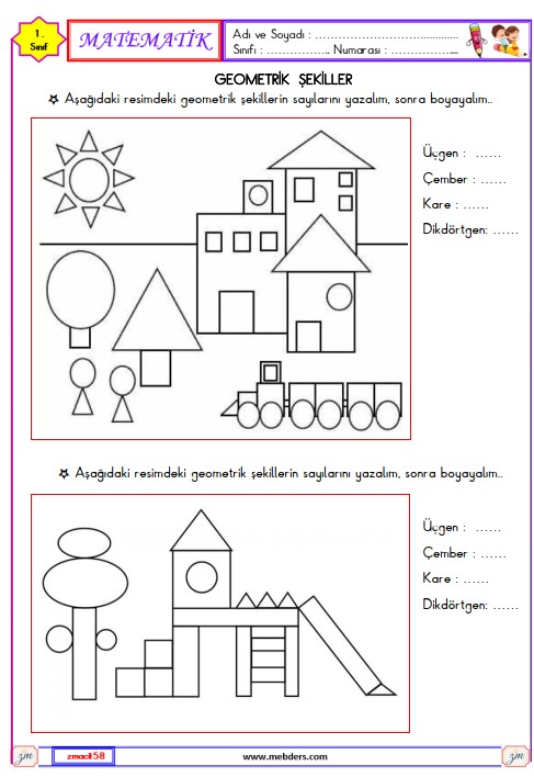 1. Sınıf Matematik Geometrik Şekiller Etkinliği 22