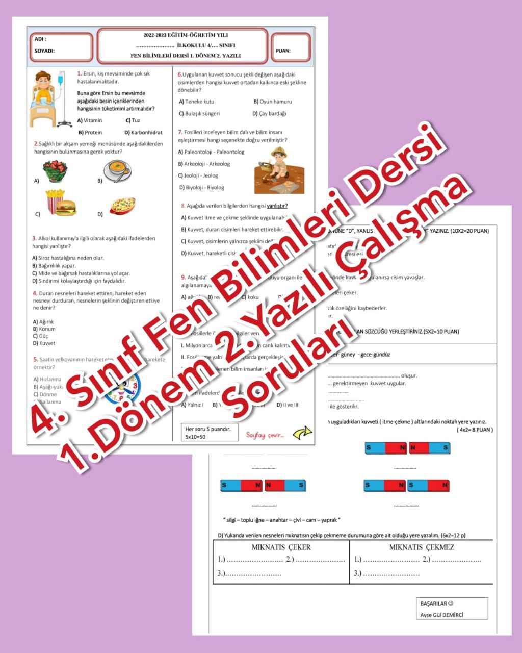 4.Sınıf Fen Bilimleri 1. Dönem 2. Yazılı Sınavı