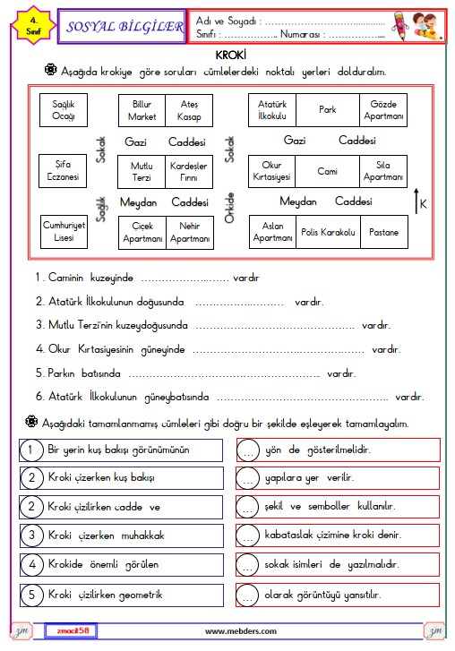 4. Sınıf Sosyal Bilgiler Kroki Etkinliği