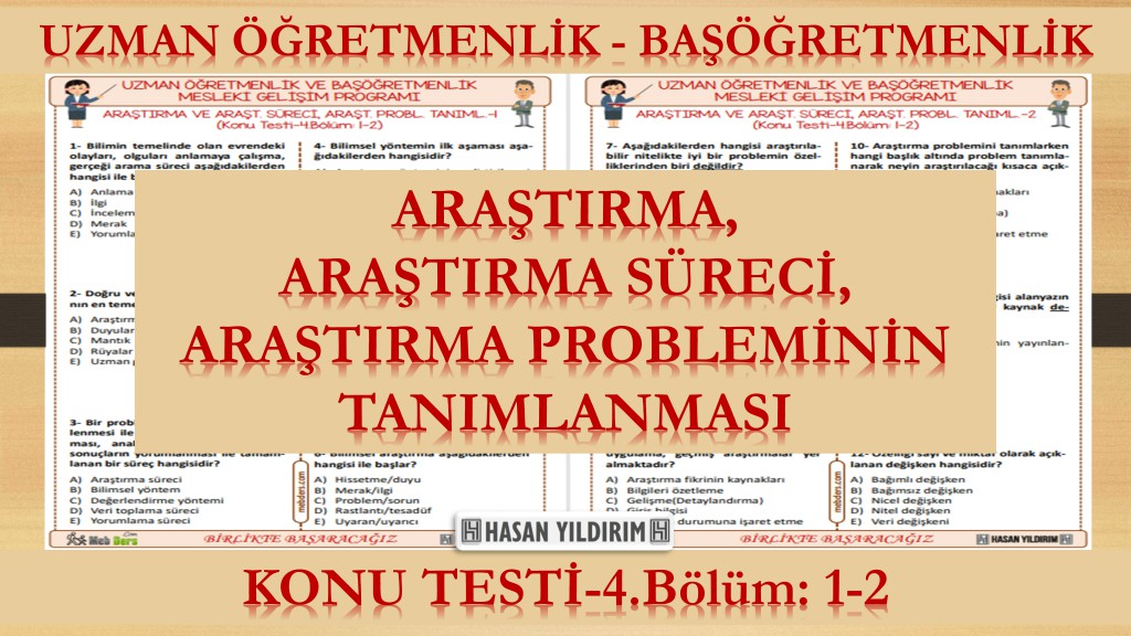 Araştırma ve Araştırma Süreci, Araştırma Probleminin Tanımlanması (Konu Testi-4.Bölüm: 1-2)