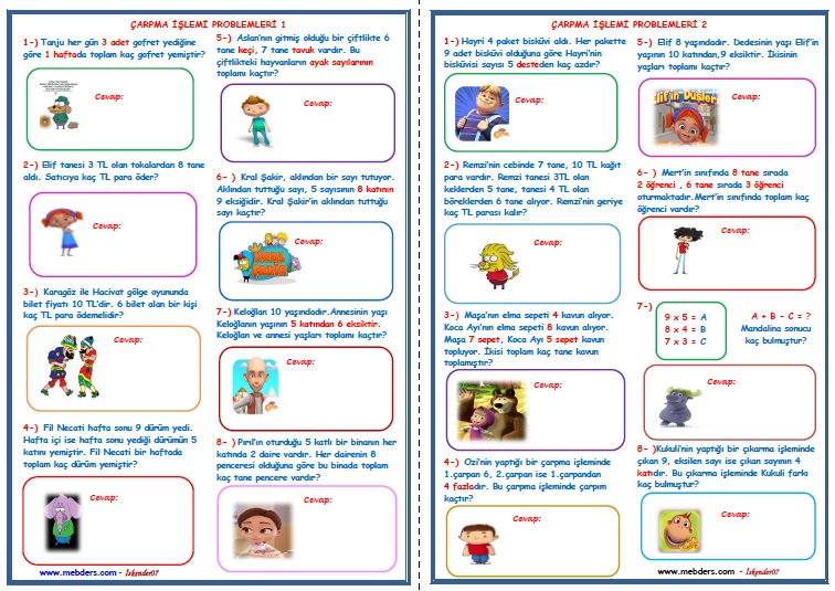 2.Sınıf Matematik Çarpma İşlemi Problemleri  (4 Sayfa - 32 Soru)