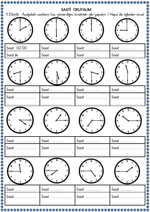 2. Sınıf Matematik Zamanı Ölçme Etkinliği 1