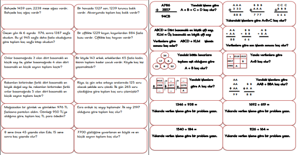 4.Sınıf - Matematik Toplama Problemleri-1