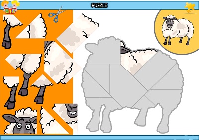Kes yapıştır koyun puzzle etkinlik