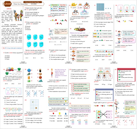 2.Sınıf 1.Dönem Sonu Deneme Sınavı  (Türkçe-Matematik-Hayat Bilgisi  30 Soru)