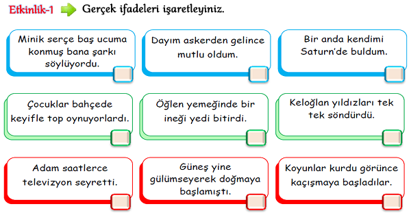 3.Sınıf Türkçe Gerçek ve Hayali Unsurlar-1