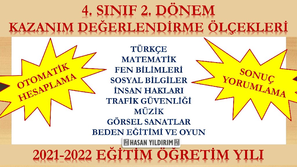 2021-2022 4.Sınıf 2.Dönem Kazanım Değerlendirme Ölçekleri (Tüm Dersler)