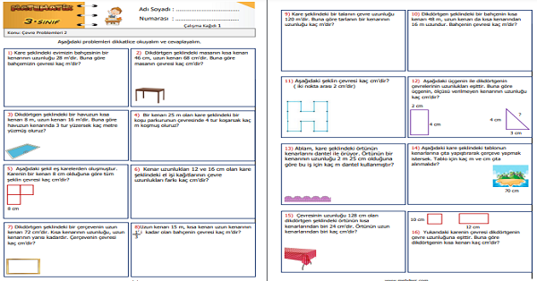 3.Sınıf Matematik Çevre Problemleri ( Çevre Uzunluğu Problemleri ) 2