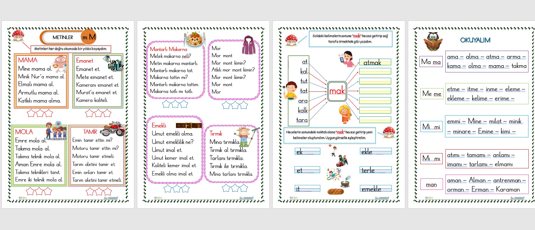 1. Sınıf İlk Okuma Yazma M Sesi METİNLER