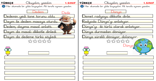 1. Sınıf İlk Okuma Yazma D-d Sesi Metin Okuma Yazma Etkinliği (6 Sayfa)