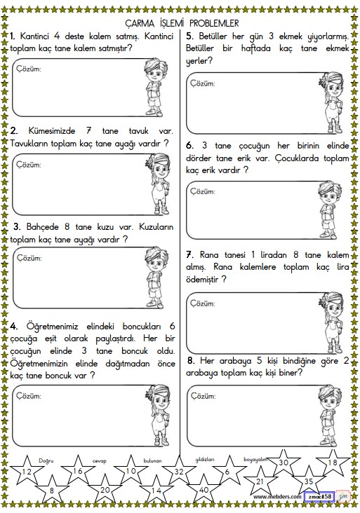 2. Sınıf Matematik Çarpma İşlemi Problemler Etkinliği 2