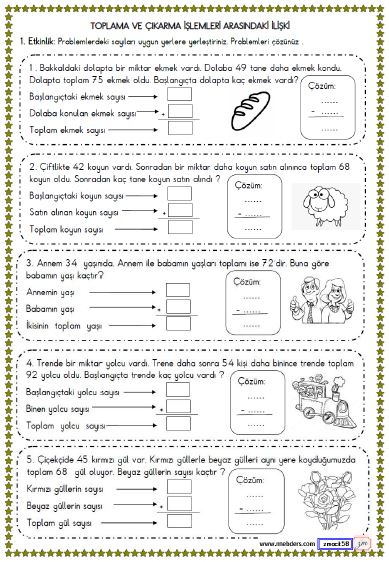 2. Sınıf Matematik Toplama ve Çıkarma İşlemleri Arasındaki İlişki Etkinliği 2