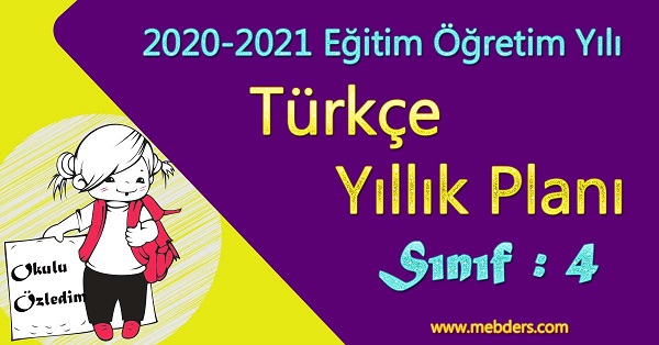 2020 - 2021 Yılı 4.Sınıf Türkçe Yıllık Planı (Koza Yayınevi)