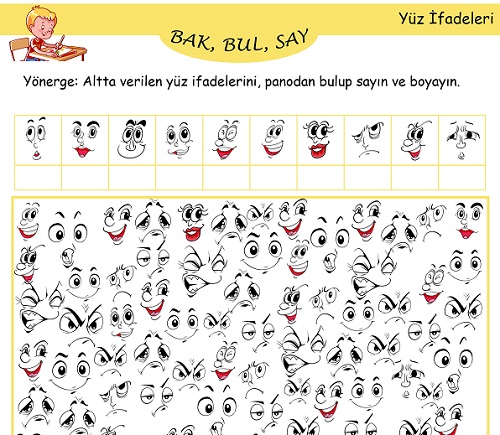 Bak, Bul, Say Etkinliği - Yüz İfadeleri