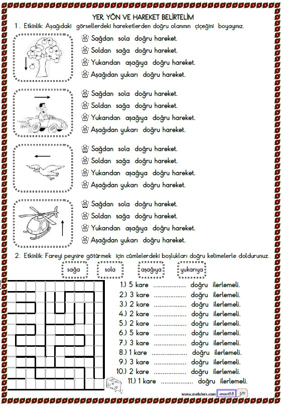 2. Sınıf Matematik Yer , Yön , Hareket Belirtelim Etkinliği 1