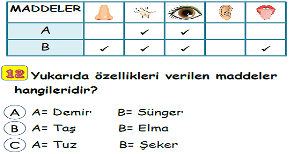 3.Sınıf Fen Bilimleri Maddenin Özellikleri Yaprak Test