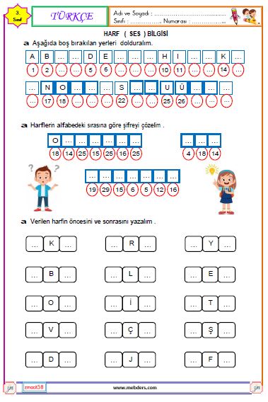 3.Sınıf Türkçe Harf Bilgisi Etkinliği 1
