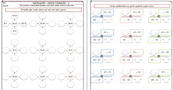 2.Sınıf - Matematik - Eşitlik Etkinliği-2