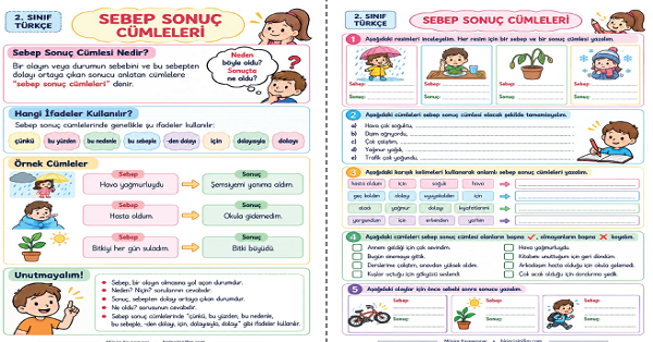 2. Sınıf Türkçe Sebep Sonuç Cümleleri Etkinlikleri