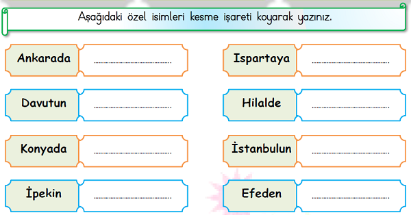 1.Sınıf Türkçe Özel İsimler ve Kesme İşareti-2