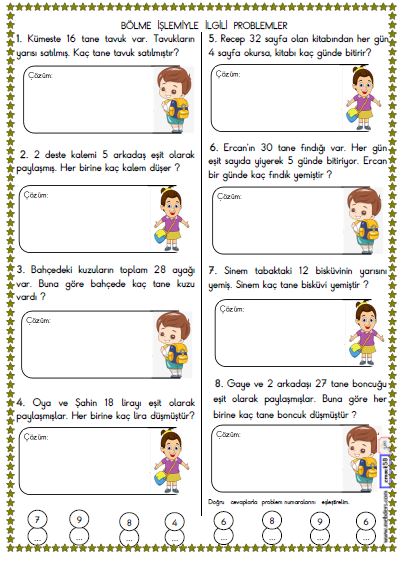 2. Sınıf Matematik Bölme İşlemi Problemler Etkinliği 4