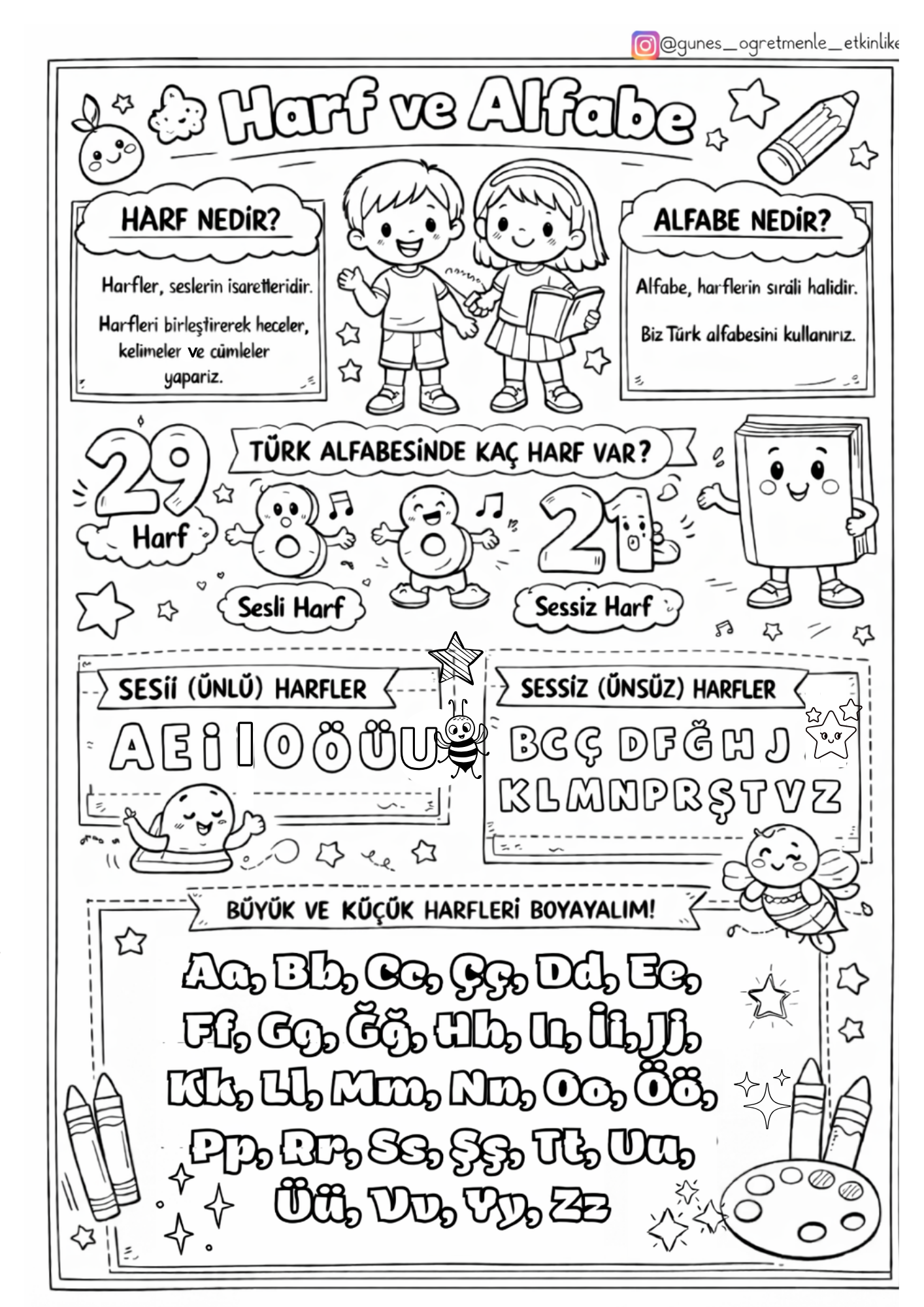 1.Sınıf Türkçe Alfabe Boyama ve Özeti