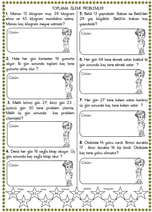 2. Sınıf Matematik Toplama İşlemi Problemleri Etkinliği 4