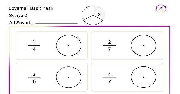 Boyamalı basit kesir etkinliği 6