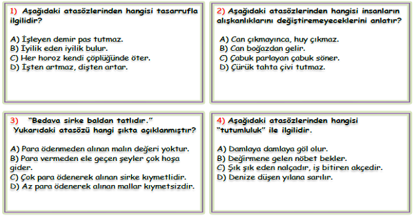 4.Sınıf Türkçe Atasözleri Test-6